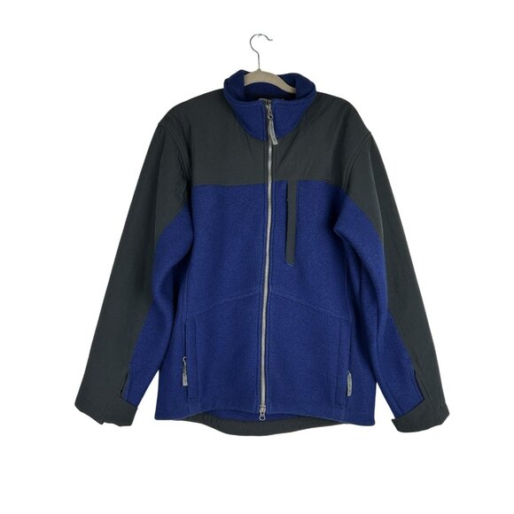 IBEX Men’s Large 100% New Wool Heavy Jacket Sweater Coat Black/  Blue Zip up USA - Picture 1 of 16